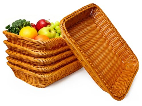 Mocifa 6 Pezzi Cestini Pane Vimini Rettangolari Cestino Portapane Vimini Sintetico Cesto Portaoggetti Rettangolare Cestini Intrecciati per Pane Frutta Verdure Casa Cucina Ristorante (35 x 25 x 7 cm)