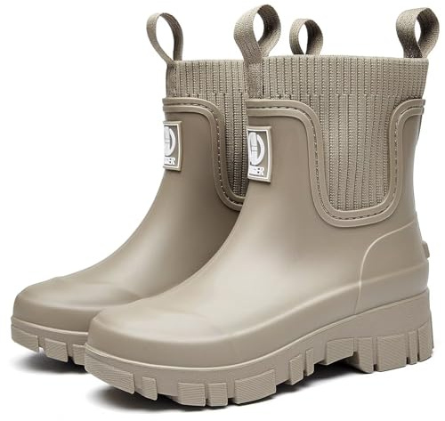 GURGER Bottes de Pluie Femme Imperméable Bottes en Caoutchouc Chelsea Bottines, Hauteur Cheville, Semelle Antidérapante, Faciles à Enfiler, pour Jardin et Extérieur, Marron 40, 260
