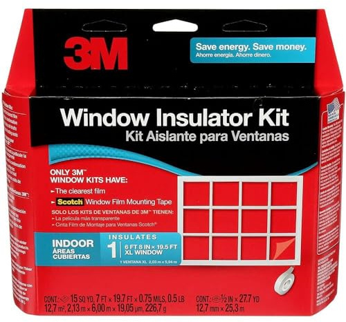 3M Indoor Window Insulation, Insulator Kit for 1 Window 6'-8 x 19.5' ft, Keeps Cold Air Out and Warm Air In, Includes Heat Shrink Window Film and Scotch Window Film Mounting Tape (2149W-6)