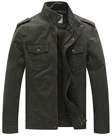 WenVen Men's Lightweight Cotton Military Jacket Casual Full-Zip | Lightweight, Warm insulation, Stand collar, Denim style, Youthful design, Spring fall, Outdoor, Walking, Hiking, Daily wear