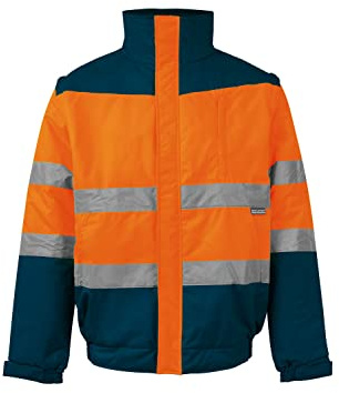 VELILLA 161; Cazadora de Alta Visibilidad acolchada bicolor; color Azul Marino y Naranja Flúor; Talla S