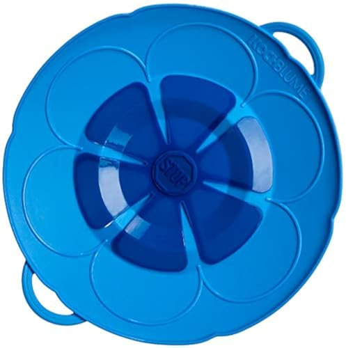 Kochblume - das Original vom Erfinder Armin Harecker | blau | Set mit Microfasertuch! Überkochschutz für Topfgrößen von Ø 14 bis 18 cm | S 22 cm