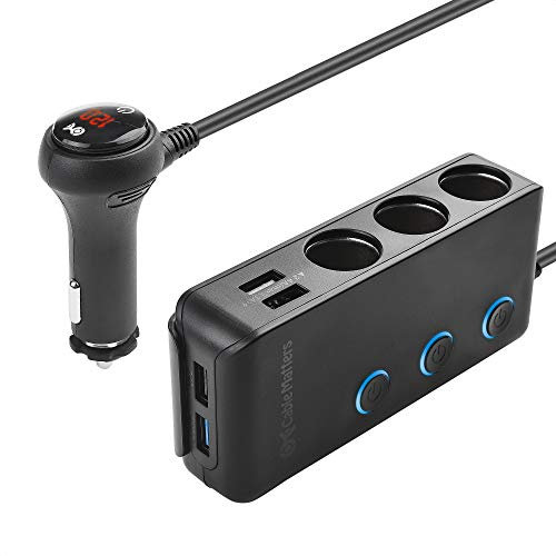 Cable Matters Adaptateur d'alimentation pour Voiture à 3 Prises avec 4 Ports de Charge USB et Affichage LED - 2 fusibles et Support de Montage Inclus