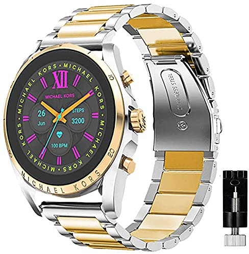 Giaogor Armband Kompatibel mit MK Gen 6 Bradshaw 2021, Classic Edelstahl Uhrenarmband für Michael Kors Gen 6 Bradshaw Smartwatch (Silber-Gold)