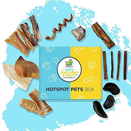hotspot pets Small Dog Chews Variety Pack - Premium All Natural Beef - Combo Bag of Bully Sticks, Tendons, Ears & Beef Jerky for Dogs - Rawhide Free Alternative Dog Treats - 15 Pieces Mix