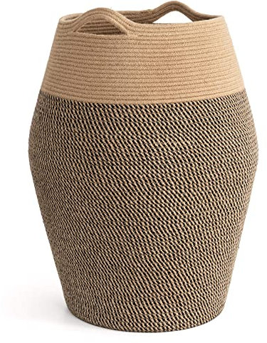 Laundry Hamper Tall Slim Laundry Basket with Handle Dirty Clothes Basket Jute Rope Washing Baskets for Laundry Blankets Toy Towel Storage in Laundry Room, Bathroom 65 cm Black