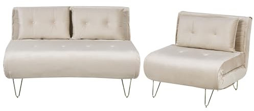 Beliani Conjunto de Sala de Estar 3 plazas de Terciopelo Beige Dorado Cojines Vestfold