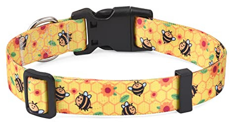 Mihqy Hundehalsband, Verstellbares, Weich & Komfort Hunde Halsband, Böhmisches, Blumen, geometrisches, Stammes Design, für Kleine, Mittlere und Große Hunde(Biene,S)