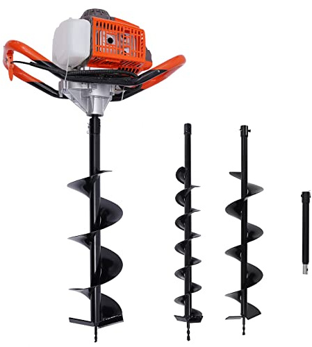 DYRABREST Post Hole Auger 71CC 2-Stroke Petrol Earth Auger Post Hole Digger with 3 Drills （Ground Drill 4/ 6/ 8 Bits ）+ Extension Bar 12