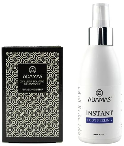 ADAMAS Instant Foot Peeling Kit - Fotbehandling Ta bort förhårdnader direkt på bara 5 minuter - Ta enkelt bort torr och grov hud - 1 x 125 ml + 1 st (Kit Buffer+ Instant Peeling)