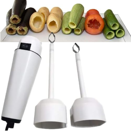 HLGKBY Electric Vegetable Corer One Button to Use Handheld Kitchen Zucchini Digging Corer with 2 Heads, Adjustable Speed Stainless Steel Fruit Seed Remover