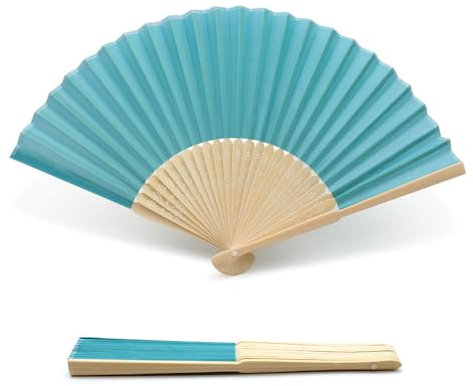 OLILLY - 50 Abanicos de Calidad de Tela Turquesa y bambú (Turquesa, 50 abanicos)
