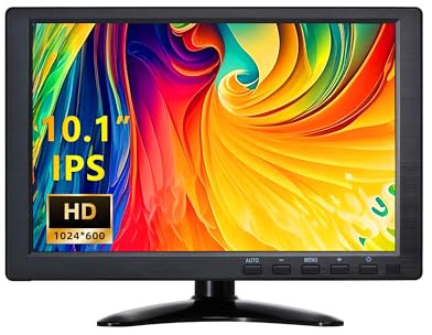 wisecoco CCTV Monitor, 10.1 Inch Small Monitor 1024 * 600 IPS Portable Display with Stand Built-in Speakers Housing Screen Remote Control DMI/VGA/BNC/USB Input for Security Camera Xbox PC