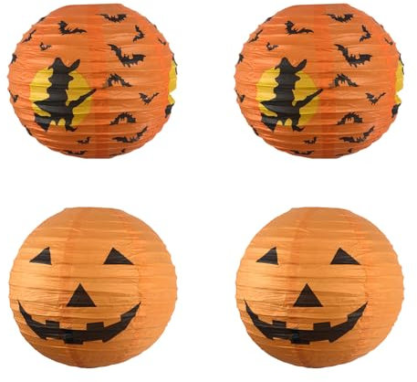 Lanterna di zucca per Halloween, 4 pezzi, lanterna di zucca da appendere, decorazione per lanterne di carta pieghevoli