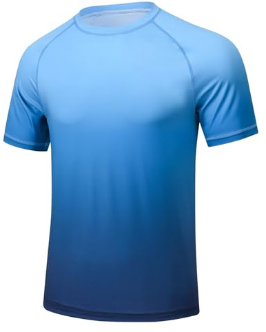 Huayuzh Men's UV Rash Vest Mens Short Sleeve Swimming T Shirt UPF 50+ Rash Guards Quick Drying Summer Surfing Beach Top Gradient Blue M