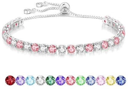Mieoyue S925 Silver Bracelet for Women Adjustable Slider Crystal Tennis Bracelet Birthstone Jewellery Birthday Gifts (July)