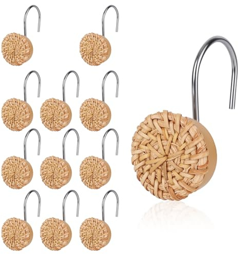 Tinoaly 12uds Ganchos Cortina de Ducha con Nudos Bohemios, Decorativos Ganchos para Cortina Ducha Estilo Rústico y Costero Accesorios Perchas de Baño para Barras Estándar