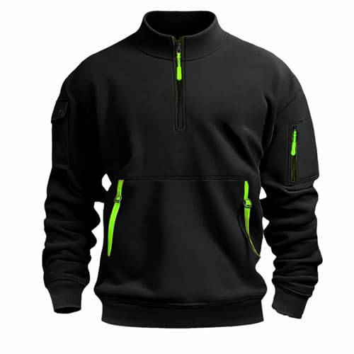 Sudadera de manga larga para hombre con media cremallera, estilo Y2K, sudadera cargo, color sólido, con múltiples bolsillos, para exteriores, trabajo, jogging, deporte, ajuste delgado, chaqueta de