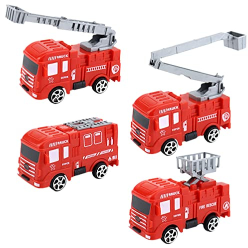 Kisangel Fire Truck Toys Cake Decorations Mini Fire Engine Models for Birthday Party Dessert Adornments Firefighting Truck Decor Set of 4