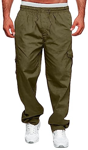 Pantalon Homme avec élastique à La Taille Cargo Militaire Sport Jogging Large Leger Pantalons Bas de Survetement Baggy Hiver Running Chaud Coupe Droite Coton Fitness Grande Training Ample Pants