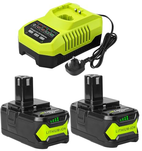 Powarobor 2-Pack 5.5Ah Lithium-Ion Battery and P117 Charger Combo for Ryobi 18V ONE+ - Compatible with P108/P102/P103/P104/P105/P106/P107/RB18L40/RB18L50/RB18L15, Works with Ryobi 18V Cordless Tools