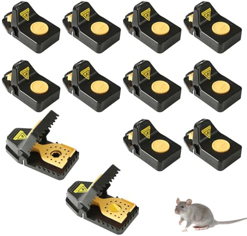 12 stycken musfälla, förbättrad falsk ost pedal musfälla, mycket känslig sågtand, återanvändbar, svart råtta för hem och trädgård, 11,2 × 4,8 × 5,6 cm