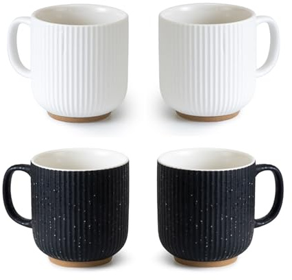 KAITOER Tazze da Caffè in Ceramica, di Colore Bianco e Nero, 4 Pezzi Tazze da Cappuccino in Ceramica (12 once), Grandi Set di Tazze da Caffè per Latte, Caffe Espresso, al Cacao