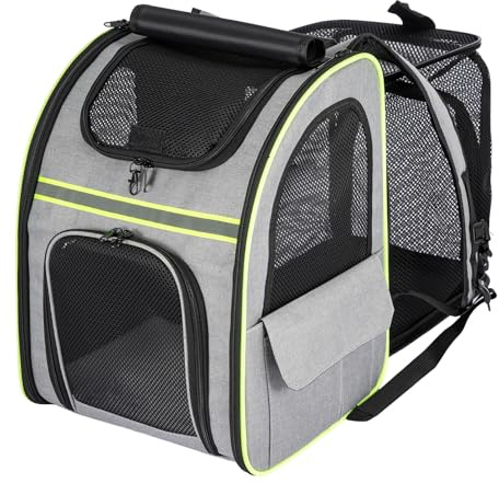 Expandable Pet Backpack Carrier for Cats & Dogs, Breathable Cat Carrier Backpack with Front Mesh Window, Dog Carriers for Medium Dogs for Travel & Outdoor Use (Grey)