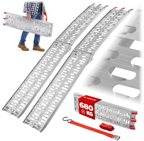 KADAX Rampe di carico pieghevoli fino a 680 kg, 2 pezzi, rampe di carico per rimorchio, rampe in alluminio per moto, quad, tosaerba e trattore, rampa di carico