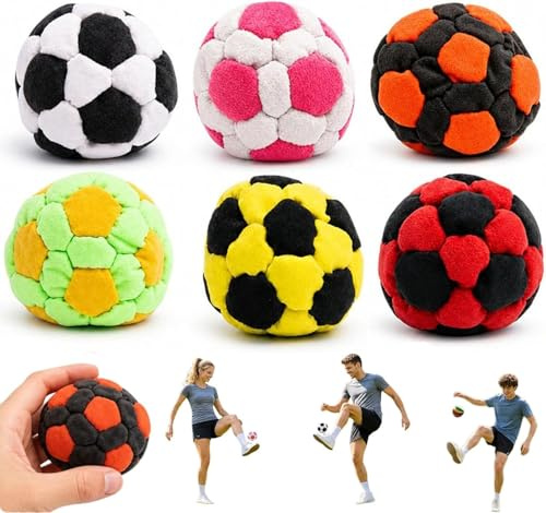 Hand-Made Knitted Footbags Set, Juggling Balls with Multicolored Geometric Pattern, Crochet Kick Bag, Knitteds Footbags, Colorful Juggling Footbag for Outdoor Game & Party Fun