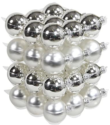 36x GLAS CHRISTBAUMKUGELN SILBER MIX GLANZ MATT WEIHNACHTSKUGELN 6cm KUGEL BOX