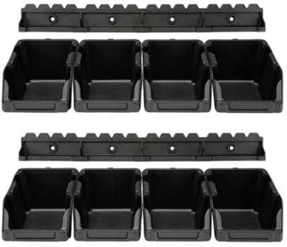 Perel Sichtlagerkasten, 8er Set, 2 Wandhalterungen, stapelbar, Kunststoff, 103 x 165 x 75 mm, Schwarz