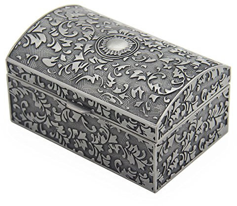 AVESON Rectangle Vintage Metal Jewelry Box Jewellery Trinket Gift Boxes Organiser Chest Ring Case for Girls Ladies Women, Antique Tin Colour