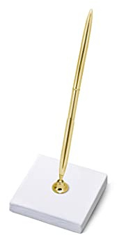PartyDeco Porte-stylo blanc avec stylo doré pour inscriptions - Livre d'or - Salutations - Élégant stylo