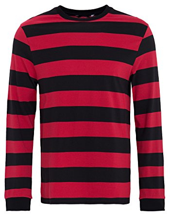 King Kerosin Herren Streifenjersey Langarm T-Shirt, Rot, L