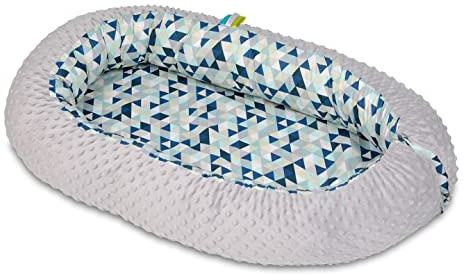 Velinda Riduttore,Nido,Culla,culletta,bozzolo per Letto,Culla,Multifunzionale,Neonato (Motivo: Triangoli Blu - Grigio)