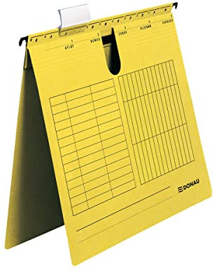 DONAU Hängehefter mit Daumenausschnitt / 5er Pack / A4/ Hängeschiene und Vollsichtreiter inkl. auswechselbaren Blanko-Schildchen| Aus Recycling-Karton Farbe: Gelb | Blauer Engel