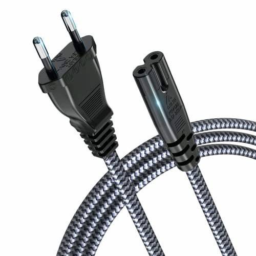 Stromkabel 2 Polig, RIKSOIN Netzkabel 3m Eurostecker (CEE 7/16 auf C7) Nylon-Geflecht Universale Kleingerätekabel mit VDE für TV, PS3/PS4/PS5,One S/X, Laptop Netzteil, Blu-ray, Radio usw