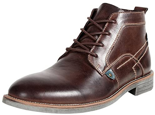ANUFER Hombres Antiguo Piel Genuina Botines con Cordones Botas de Moto Chukka Café SN01801D EU40