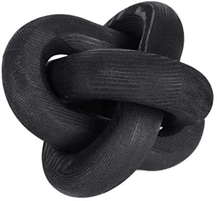 JStnana 3-Link Wood Chain Link Decor, Coffee Bar Table Decor, Farmhouse Wood Chain Knot Boho Hand Carved Decorative Wood Link Chain for Entryway Dinning Table Bookshelf Tiered Tray Home Decor (Black)