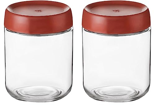 Eidoct 2-Pack 15.8oz Glass Jar with Screw Lid Leakproof Overnight Oats Container, Yogurt Jars, Oatmeal Salad Jars, for Cereals Milk Fruit Condiment Dressing Sauce(2-Pack 450ml Red)