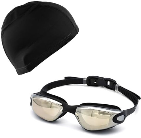 Miayical Lunette Piscine, Lunettes de Natation, Verres pour Sports Nautiques, avec Bonnet de Bain, pour Hommes, Femmes, Adultes et Adolescents, Unisexe, Anti Buée, Vision Nette, Réglage Facile-1PC