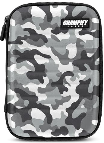 Champify® Darttasche mit Haltesystem gegen Verrutschen der Dartpfeile | Hard-Case zum Schutz für 6 Steeldarts oder Softdarts und vielen Taschen für Dart Flights und weiteres Darts Zubehör