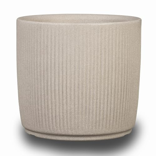 Scheurich Linetto planteringskärl, rund, färg: sand, diameter: 40 cm | Blomkruka/blomkruka, tillverkad av återvunnen plast, 10 års garanti, för utomhusbruk