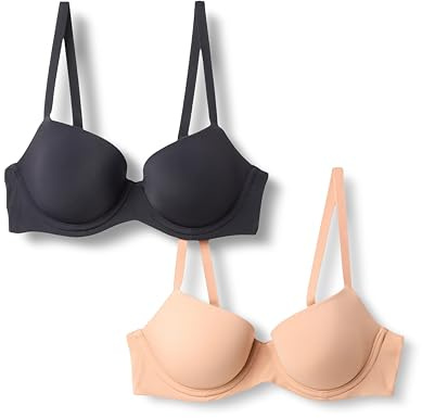 Amazon Essentials Soutien-gorge balconnet avec armatures doublé en microfibre Femme, Lot de 2, Bronze Lavé/Noir, 95B