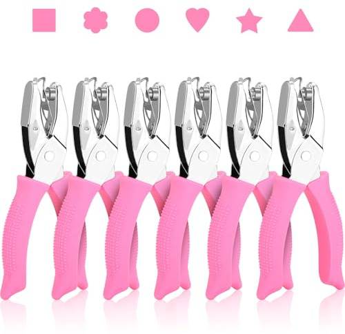 MAPVOLUT 6-Pack Craft Hole Punchers Set - 1/4 Inch Hole Punch for Paper, Binder & Scrapbooking | Circle, Heart, Star, Triangle Shapes | Soft-Grip Handles, Auto Paper Chip Collector, Lightweight