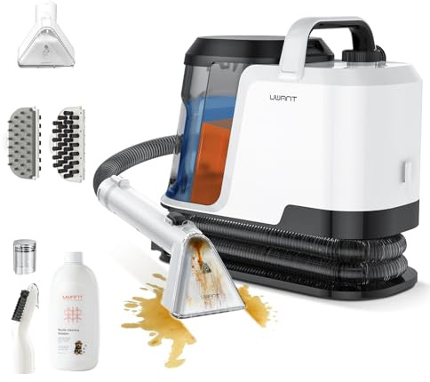 Uwant Y100 Lavatappeti e Divani Lava e Asciuga, 600W 18 kPa, Serbatoio Doppio 1.2L e Auto-Pulizia, Igienizza al 99.9% con Detergente 500ml e Spazzole, Per la Pulizia di Divano, Tappezzeria e Materassi