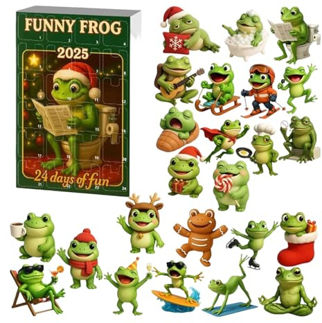 Groda adventskalender, 24 dagar julnedräkning med dekorativa prydnader, söta grodor figurer adventskalendrar, julgran hängande figurer för djurälskare, tacksägelse julklappar