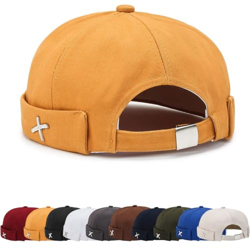 Coton Docker Cap Bonnet sans Visière Casquette Skullcap Travailleur Chapeau Fashion Réglable Casquette de Marinrier Roulé Cuff Retro Beanie Hat
