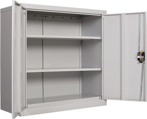 Frideko Metal Storage Cabinet 90 x 40 x 90 cm - Lockable Cabinet with 2 Doors and 2 Adjustable Shelves, Storage Cupboard with Lock for Home, Office, Warehouse, Light Grey